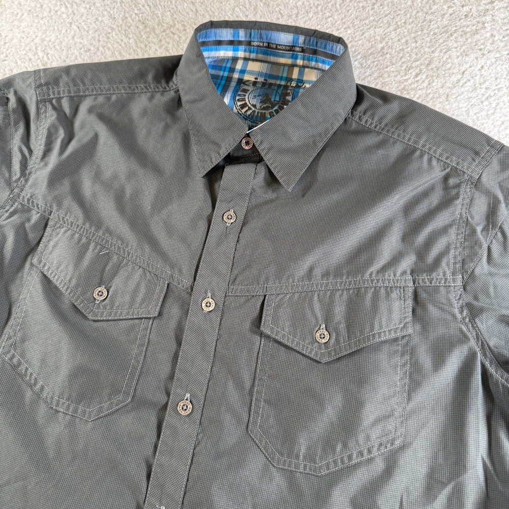 KUHL Button Down Shirt Mens Medium Gray Pre-owned Short Sleeve Hiking Check